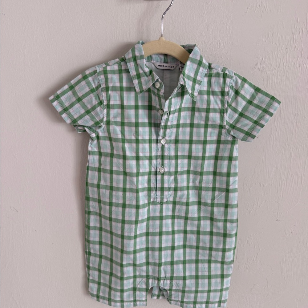 Green Plaid Short-Sleeve Romper - Janie & Jack